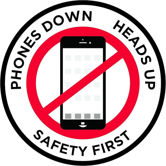 "Phones Down Heads Up" Safety Sign - Laminated Adhesive Floor Signs by Graphical Warehouse (18)