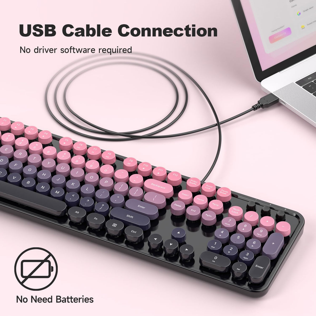 MOFII Computer Keyboards Wired, Plug Play USB Full Size Typewriter Keyboard, Cute Colorful Aesthetic Keyboard with Foldable Stands for Windows PC Laptop (Berry Pink)