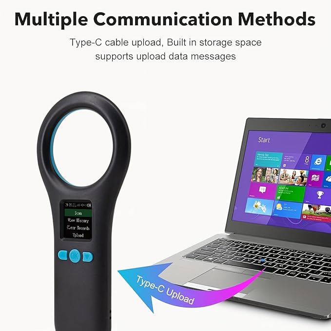 Pet Microchip Scanner, ISO11784/85/FDX-B/EMID Handheld Animal Micro Chip Reader 134.2KHz/125KHz Rechargeable Pet ID Scanner with 500 Data Storage for Dog/Cat/Pig/Animal (Black)