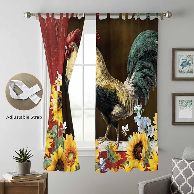 Chicken Sunflowers Living Room Curtains 84 Inch Length, Window Curtains Tab Top
