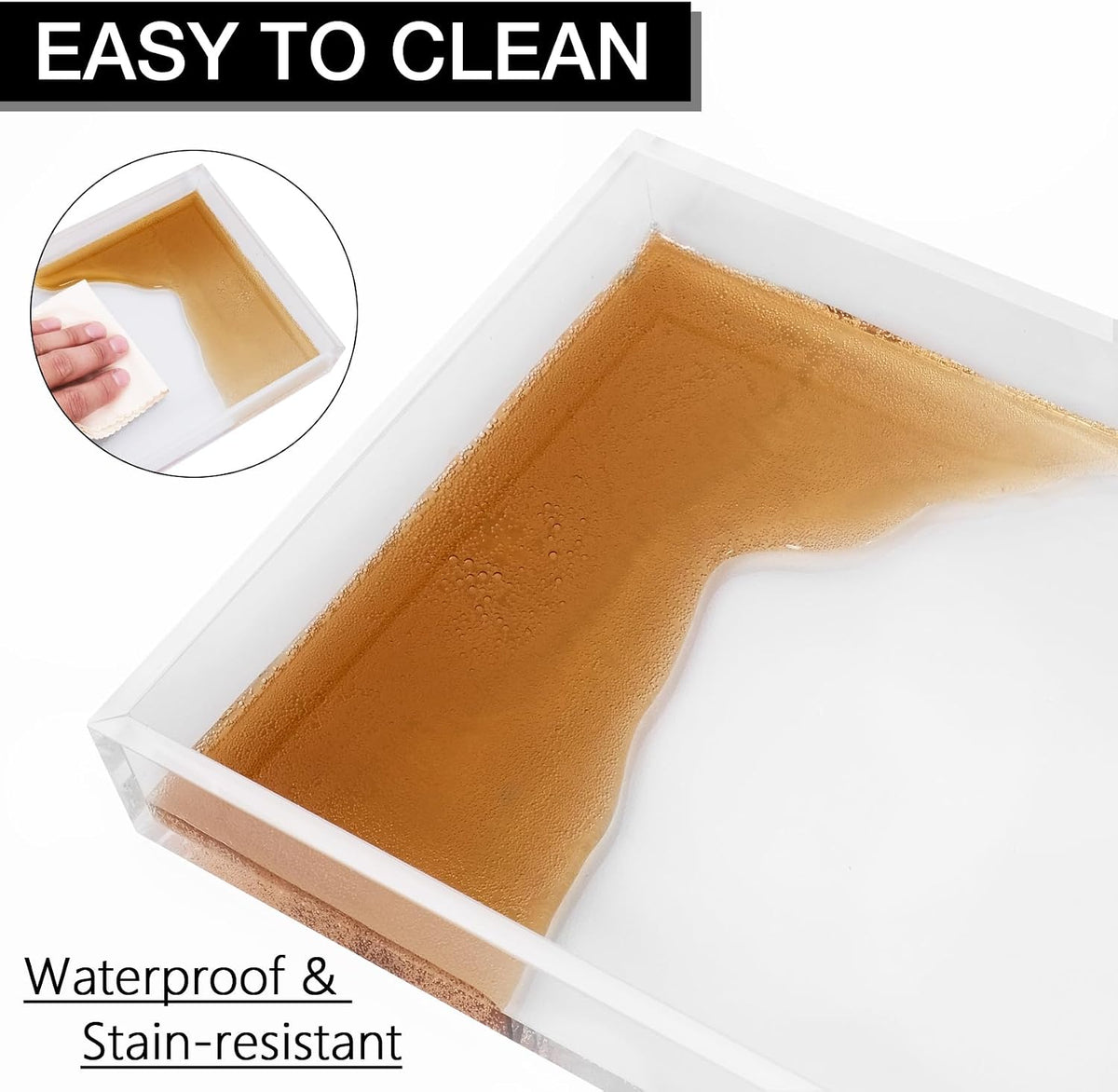 Clear Acrylic Tray 5mm Thicken 3 Pack for Vanity Makeup, Perfume, Jewelry Holder, Napkin,Decorative Serving Tray for Bathroom, Toilet Tank, Sink Countertop,Dresser, Coffee Table, L+M+S