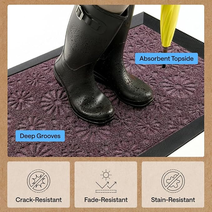 GORILLA GRIP 100% Waterproof All-Season WeatherMAX Doormat, Durable Natural