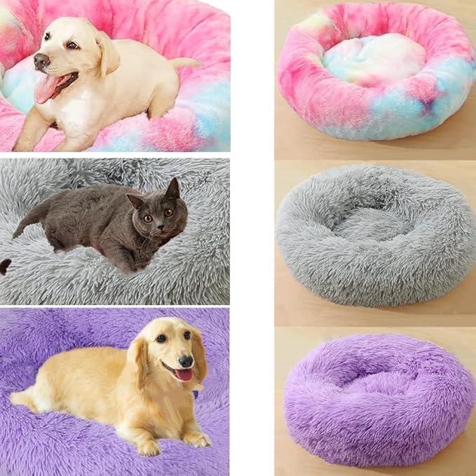 Dog Bed & Cat Bed for Small Medium Dogs, 27 Inch Calming Dogs Bed Anti-Anxiety Machine Washable Fluffy Luxury Anti-Slip Waterproof Pet Puppy Round Bed