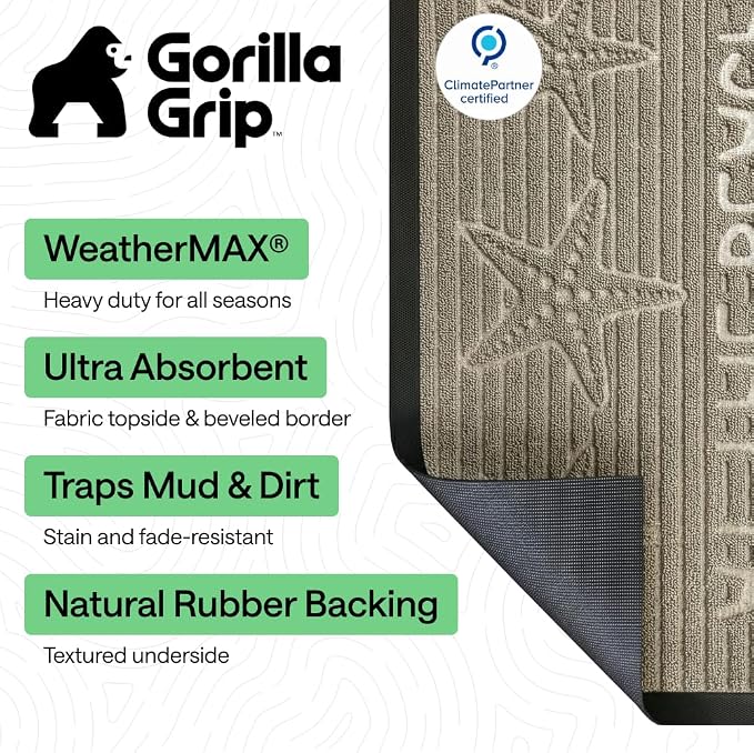 GORILLA GRIP 100% Waterproof All-Season WeatherMAX Doormat, US Designed Natural