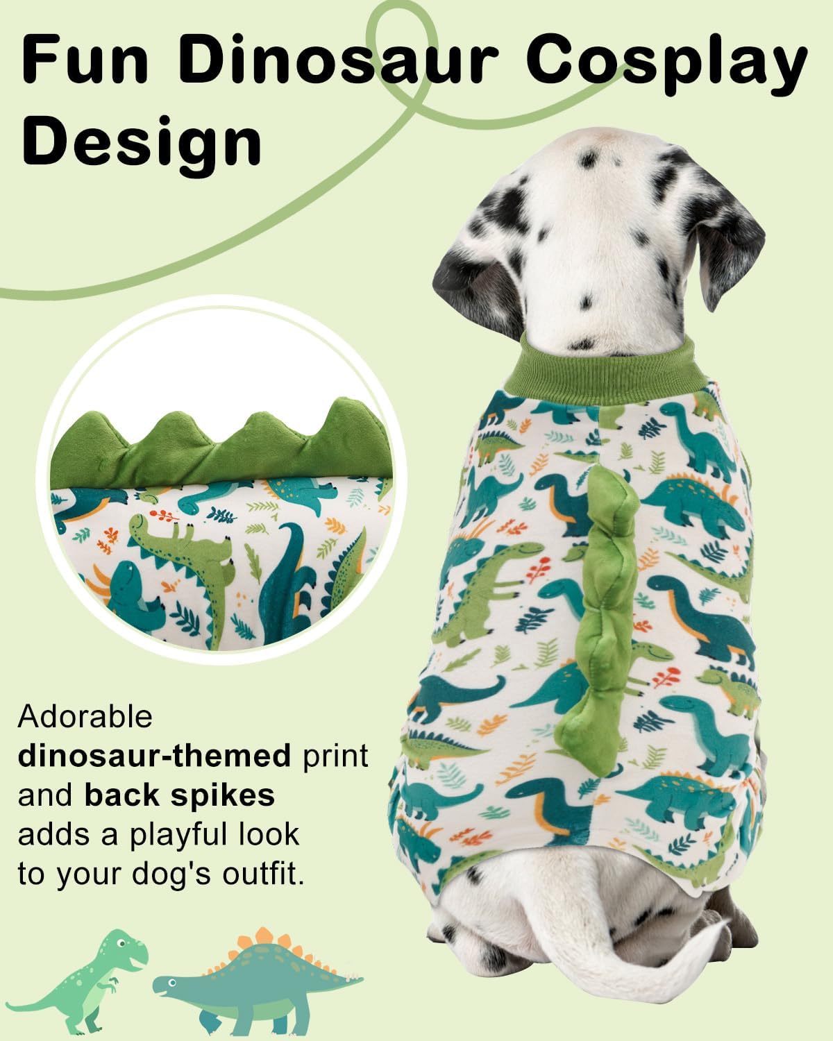 CuteBone Dinosaur Costume Dog Pajamas, Stretchy Spandex Crystal Velvet Sleepwear Coat for Small Dogs, Soft & Warm Pet Outfit Clothes for Cold Weather, Cozy Pullover Design COSP05S