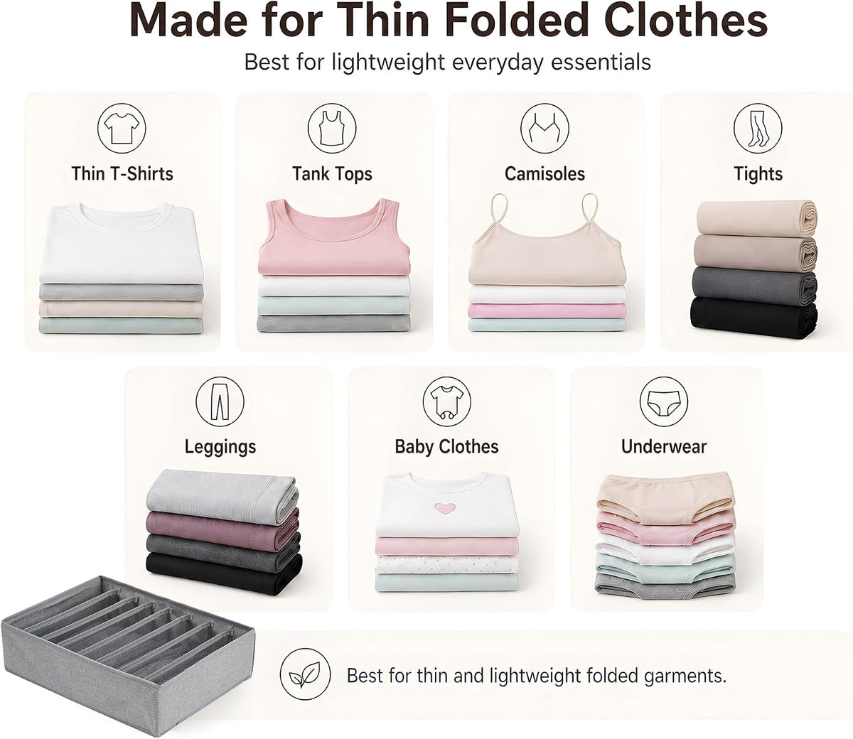 Qozary 4 Pack Drawer Organizers for Clothing, 8 Grids Foldable Closet Organizers and Storage Bins for Bedroom, Dresser Organizer Boxes for Thin T-shirts, Tank Tops, Camisoles, Tights, Leggings