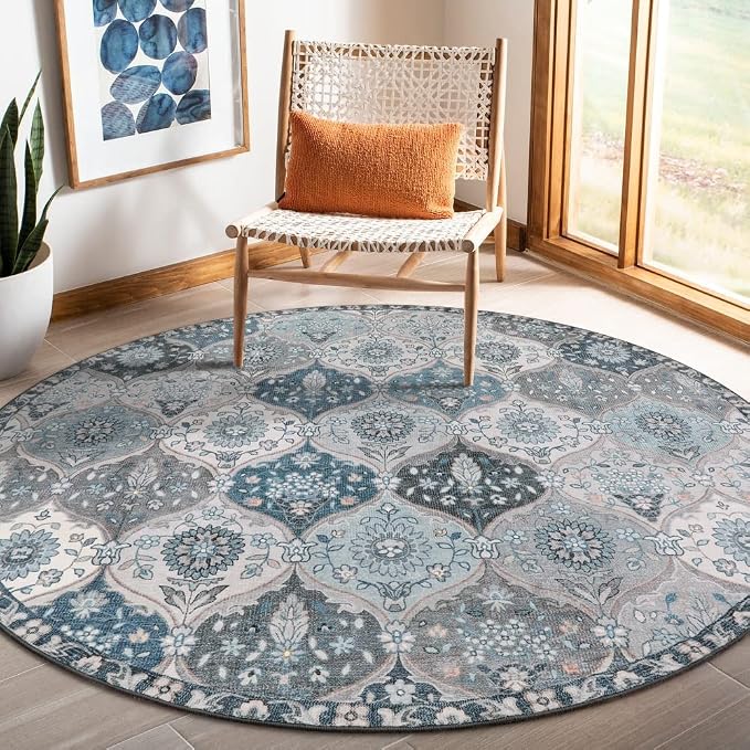 Lahome Moroccan Washable Round Area Rug, Soft Vintage Round Rugs 6ft Ultra-Thin
