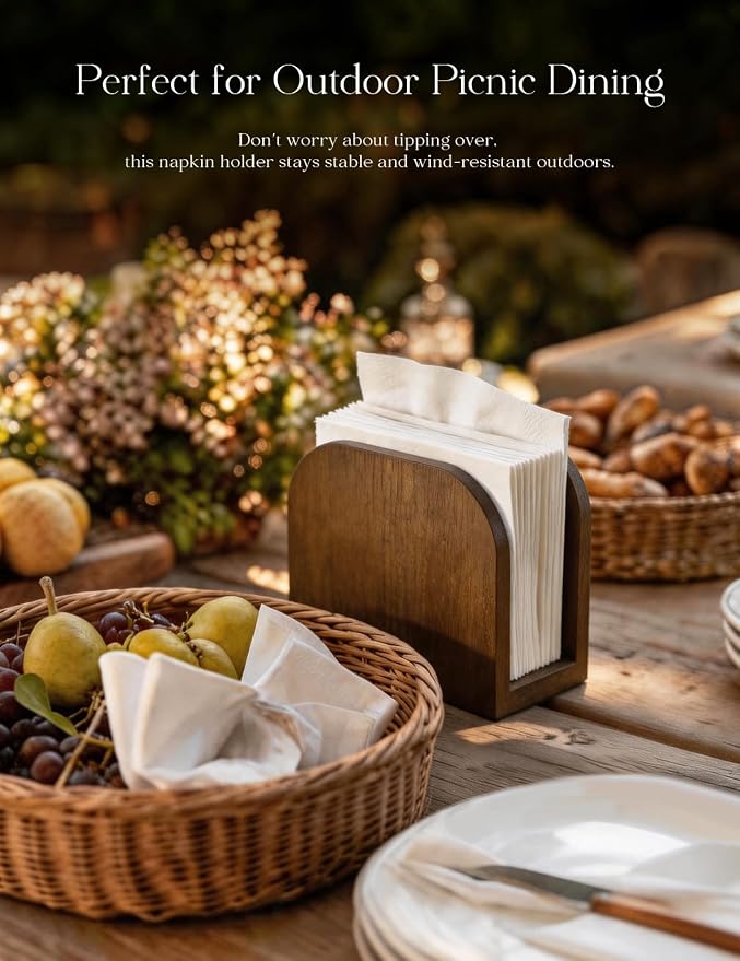 Napkin Holder for Table Stable Standing Napkin Dispenser Natural Bamboo Brown
