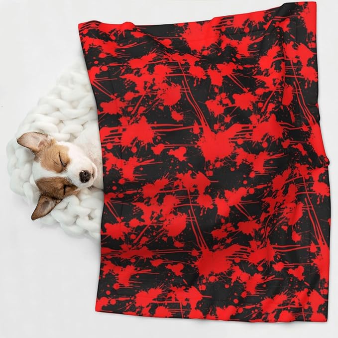 Pet Blanket for Indoor Outdoor Use, Classic Horror Blood Splatter Black, Two Sided Reversible Plush Mat with Bumpy Dot Texture for Patios Crates Portable Bed Companion