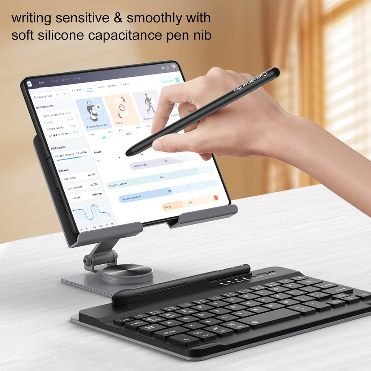 Desktop Stand & Bluetooth Keyboard Combo for Galaxy Z Fold 8/8ultra/7/6/5/4 & Z Trifold, 4-in-1 Includes Mouse Pen, Slot, Adjustable Foldable Tablet Stand, Fits 4.7"-13" Tablets Phone, Black