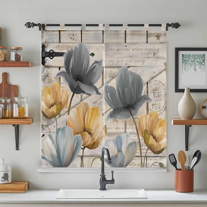 Spring Tulips Flower Bedroom Curtains 72 Inch Length, Window Curtains Tab Top