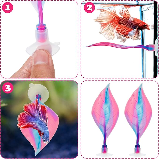 WILLBOND 2 Pcs Pink Silicone Betta Fish Bed Leaf Hammock Betta Fish Tank Accessories Decorations for Aquarium Ornaments, Practical Resting Spot, No Bpa, Comfortable and Safe