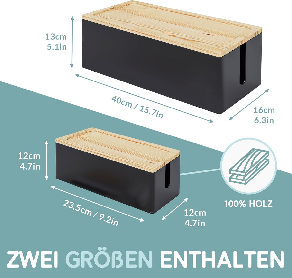 [Pack of 2] Wooden Cable Storage Box, Large Storage Stand for Desk, TV, Computer, USB Hub