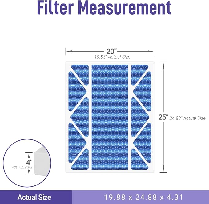 20x25x4 HVAC Air Filter, MERV 11, Easy Install, Long-Lasting