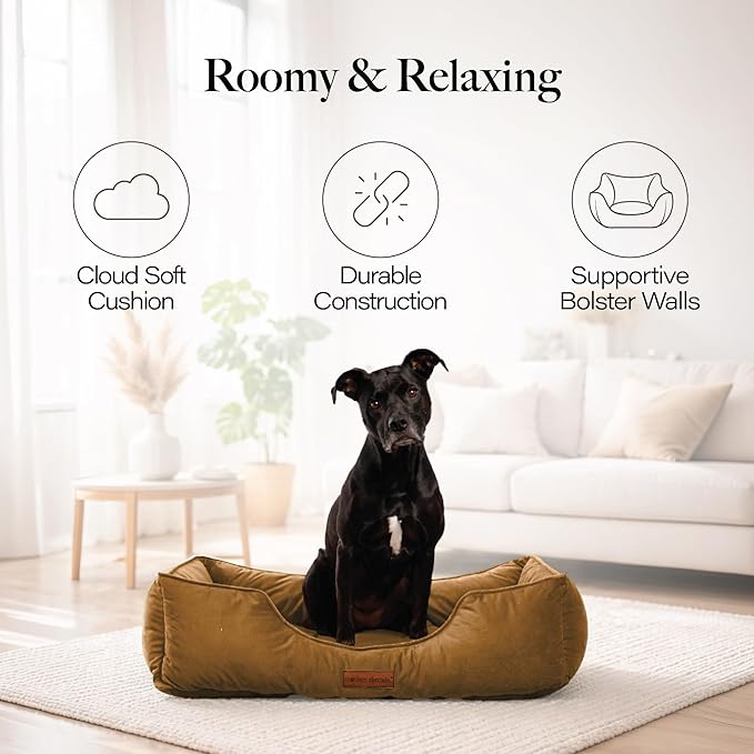 Modern Threads Luxury Dog Bed - Comfortable Tufted Velvet Cushion for Small to Large Dogs - Machine Washable - Durable & Cute Sleep Space for Pets - Pamper Your Pet with Cozy Beds - Caramel