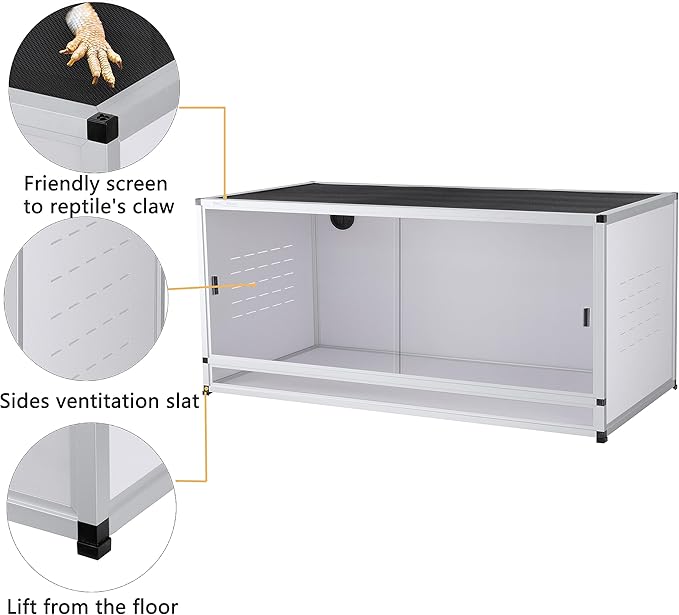 PVC Reptile Enclosure 40*17*17" Large Reptile Terrarium Habitat Tank for Bearded Dragon Gecko Lizard Snake, 50 Gallon Wide Breeding Lounge Vivarium Area with Sliding Doors Lock for Crawling Pet