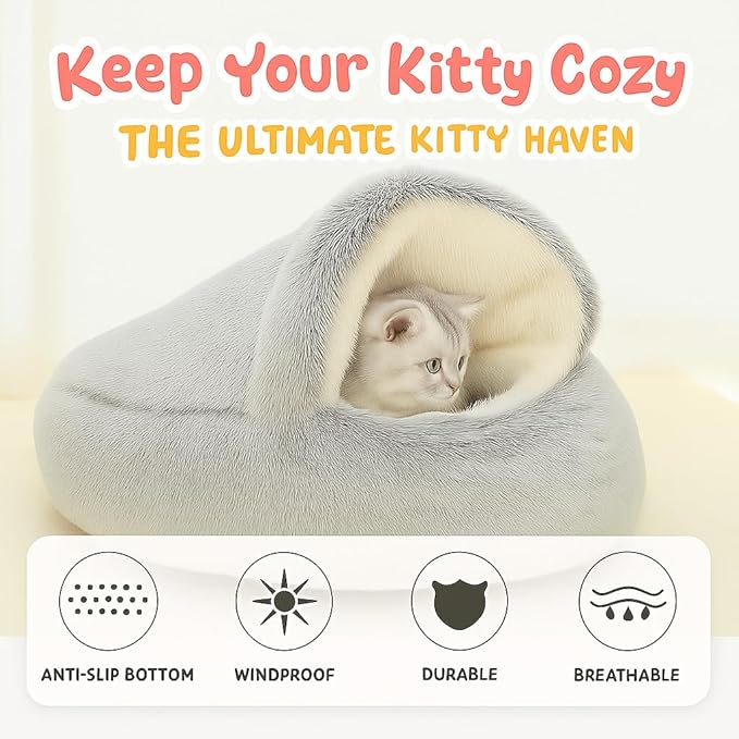 Nest Bed - Lapcatz Cat Beds for Indoor Cats, Fluffy Cat Bed Cave Plush Warm Nest for Cats (Rainbow,XXL 32"x32")