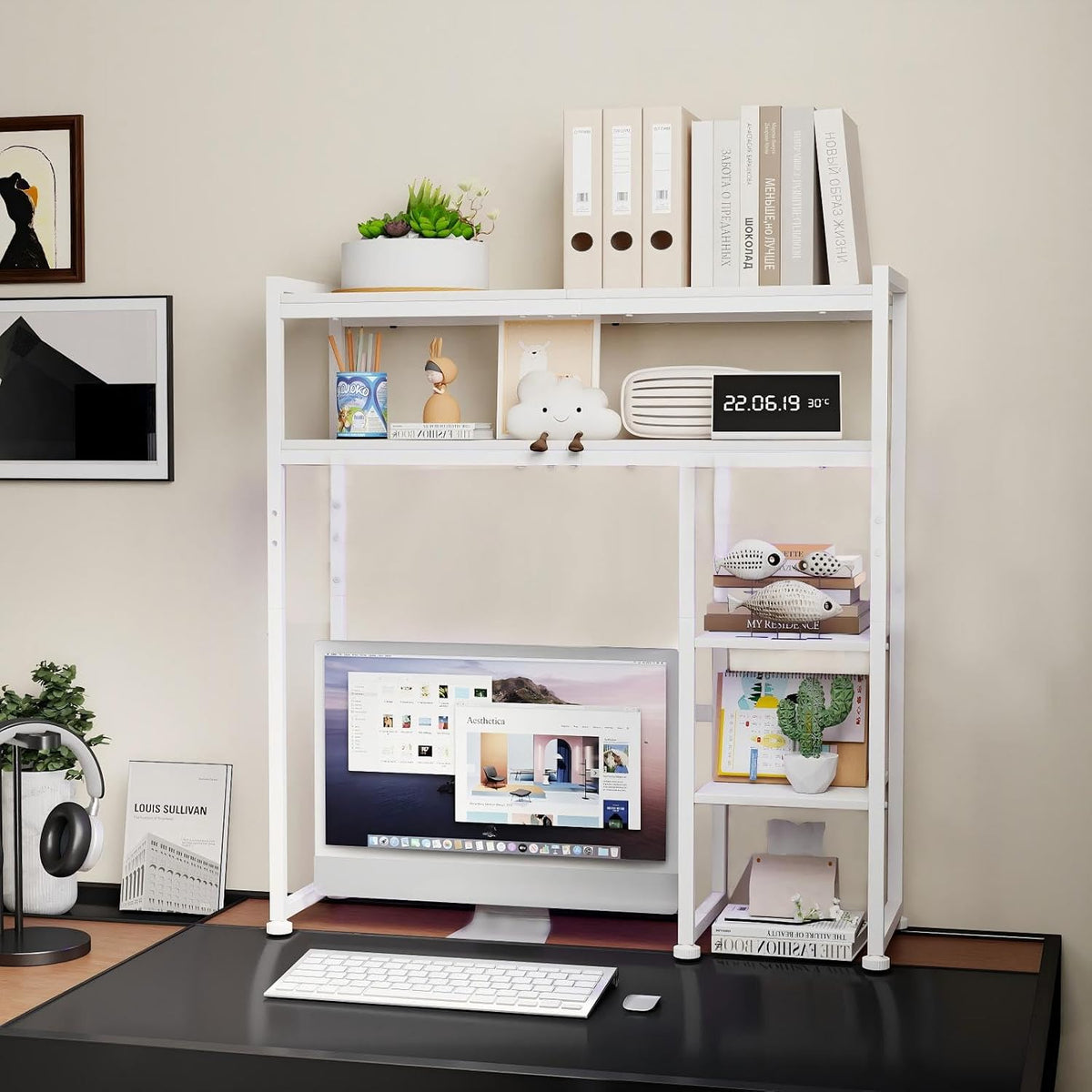 Aetheris Desktop Organizer Shelf, 30" Wooden Office Storage Rack, Display Shelf Rack, 5 Tier Desktop Display Rac, Desk Shelf, Desk Hutch for Computer Monitor