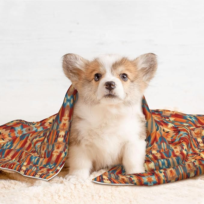 Two Sided Plush Pet Blanket for Warmth Comfort, Ethnic Tribal Navajo Indiana Western Southwest, Reversible Throw with Cozy Nubby Side for Chilly Nights Napping Spots Around House