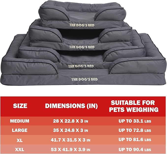 The Dog’s Bed Replacement Outer Cover & Bolster for Standard Foam Beds, Oxford Fabric, Grey, Large