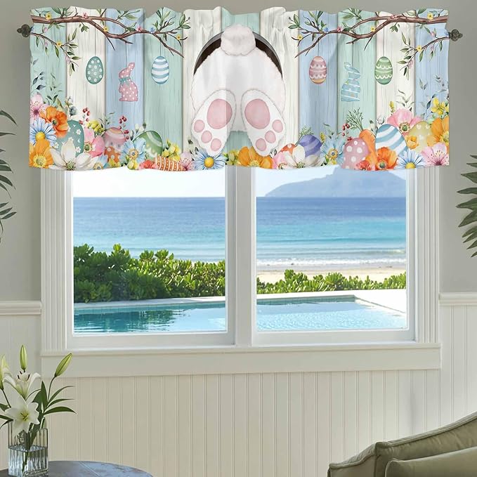 Easter Curtain Valances for Windows, Kitchen Valance Window Treatment, Spring