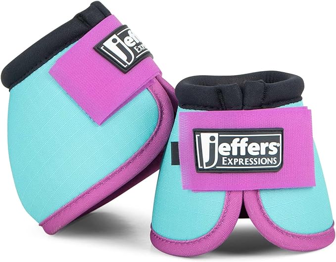 Jeffers Expression No Turn Bell Boots for Horses - Turquoise & Purple, Medium | Shock Absorbing Hoof Protection | Secure Double Hook & Loop Closure, Perfect for Turnout, Training, & Riding - 1 Pair