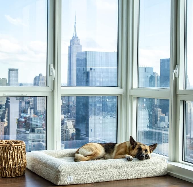 Luxury Boucle Orthopedic Memory Foam Dog Bed with Waterproof Liner and Machine Washable Cover with YKK Zippers (Large, 45" L x 36" W x 7" Th, Sand)