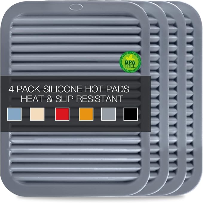 4 PCS Silicone Trivet for Hot Dishes, Hot Pads Trivets Mat for Hot Pots and Pans