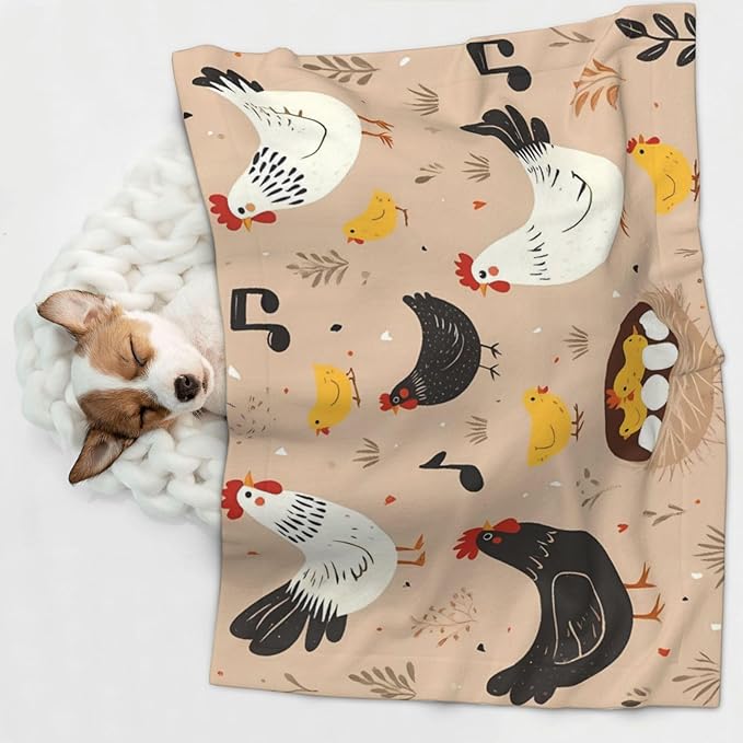 Chicken Print Soft Plush Pet Blanket, Washable Dog Blanket, Cat Fleece Throw, Puppy Bed Crate Mat & Sofa Couch Protector - Small