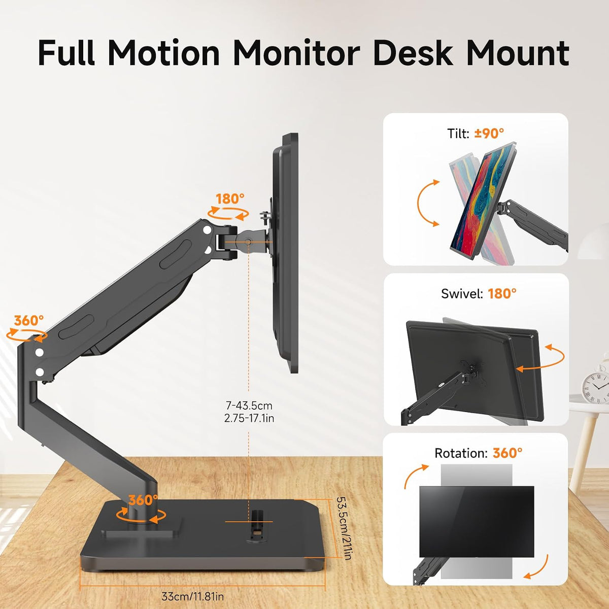 Pholiten Adjustable Monitor Arm with Base for 17-32" Screen