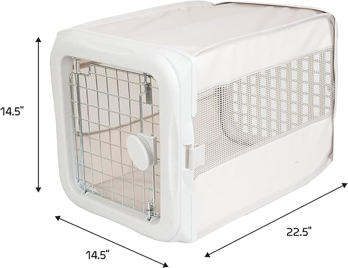 SportPet Designs Small Soft-Sided Pet Travel Kennel for Cars, Foldable Back Seat Crate for Cats & Small Dogs, Mesh Ventilated Carrier with Dual Metal Doors, Safety Leash & Waterproof Bed - White
