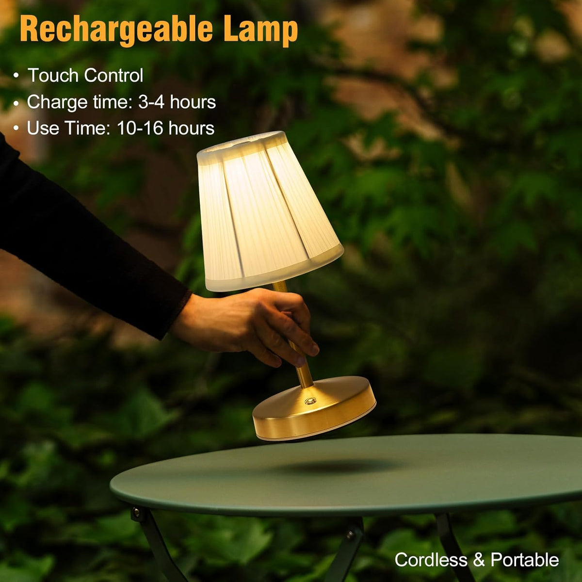 5w Led Cordless Mini Lamps,3000 mah Battery Operated Lamp,3 Color Temperature Dimmable Table Lamp,Gold Rechargeable Table Lamp Fabric,Aesthetic Small kitchen Lamp for Counter,Restaurant,Bar,H9.8"