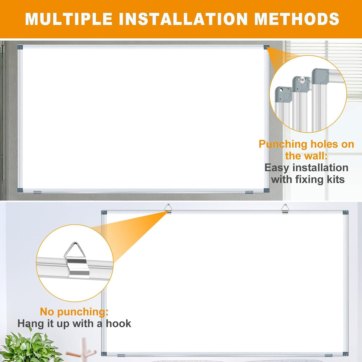 H-Qprobd 5' x 4' Dry Erase Board for Wall 60" x 48" (2 Pack) Magnetic Presentation Whiteboard with Long Pen Tray, Wall-Mounted White Boards Large Whiteboard Including 8 Markers, 16 Magnets, 2 Erasers