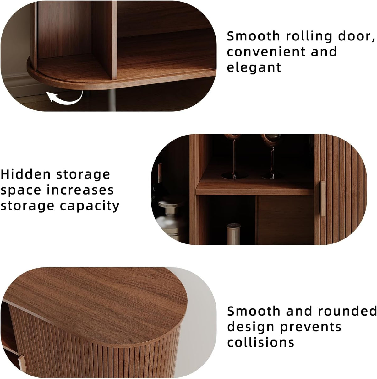 ComfyCorner 40" Fluted Buffet Sideboard Cabinet with Sliding Door, Walnut