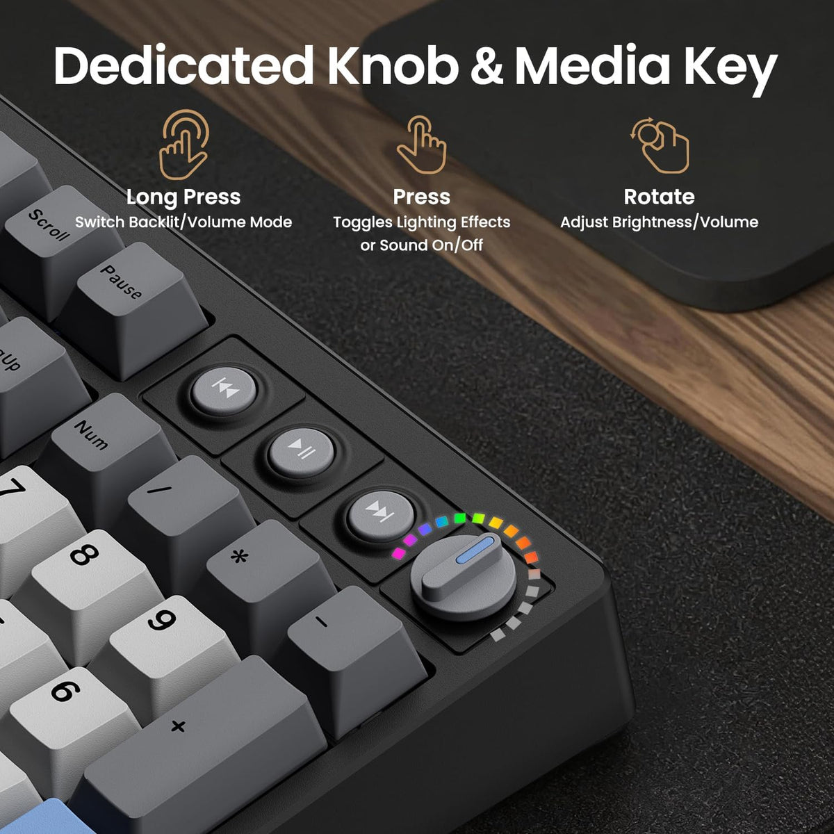 Kisnt KN104 Wireless Mechanical Keyboard, 100% Full Size with Knob, Bluetooth/2.4GHz/USB-C, Custom RGB Backlit, Hot-Swappable Linear Switch, Creamy Sound for Gaming/Typing (Carbon Black)