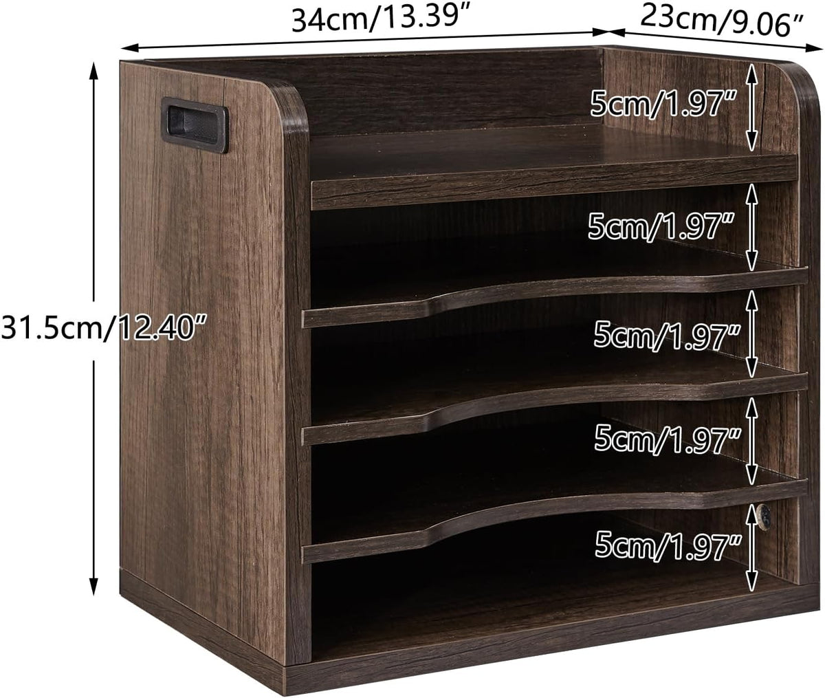 YMYNY Desktop File Organizer with Handle, Document Letter Mail Tray Sorter with 3 Adjustable Shelves, 5 Tiers Paper Holder for Home Office Desk, Black Gray,13.4 * 12.4 * 9.06" UHBC006G