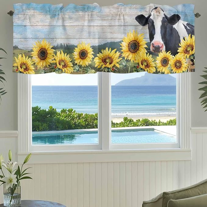 Cow Sunflowers Curtain Valances