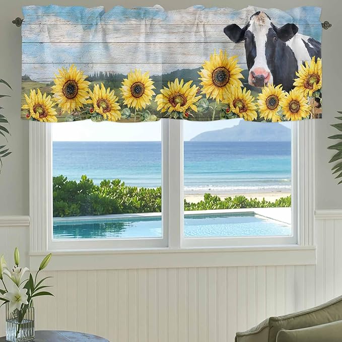 Cow Sunflowers Curtain Valances