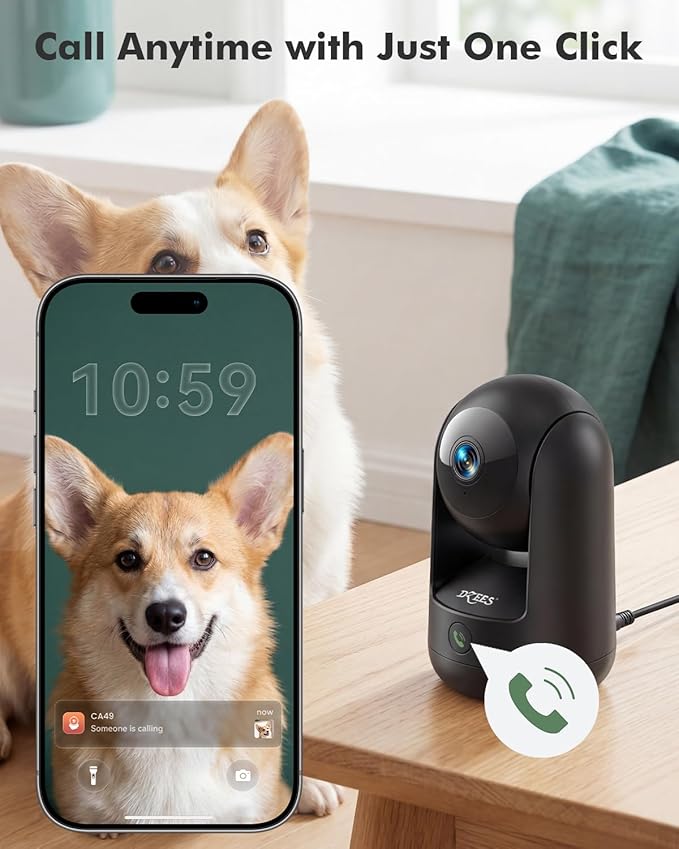 Dzees 2K Indoor Security Camera 4 Pack, 360 Degree WiFi Pet Camera with Phone App, 5G and 2.4G, Wired Home Camera with 2-Way Audio, Motion Tracking, Night Vision, Black