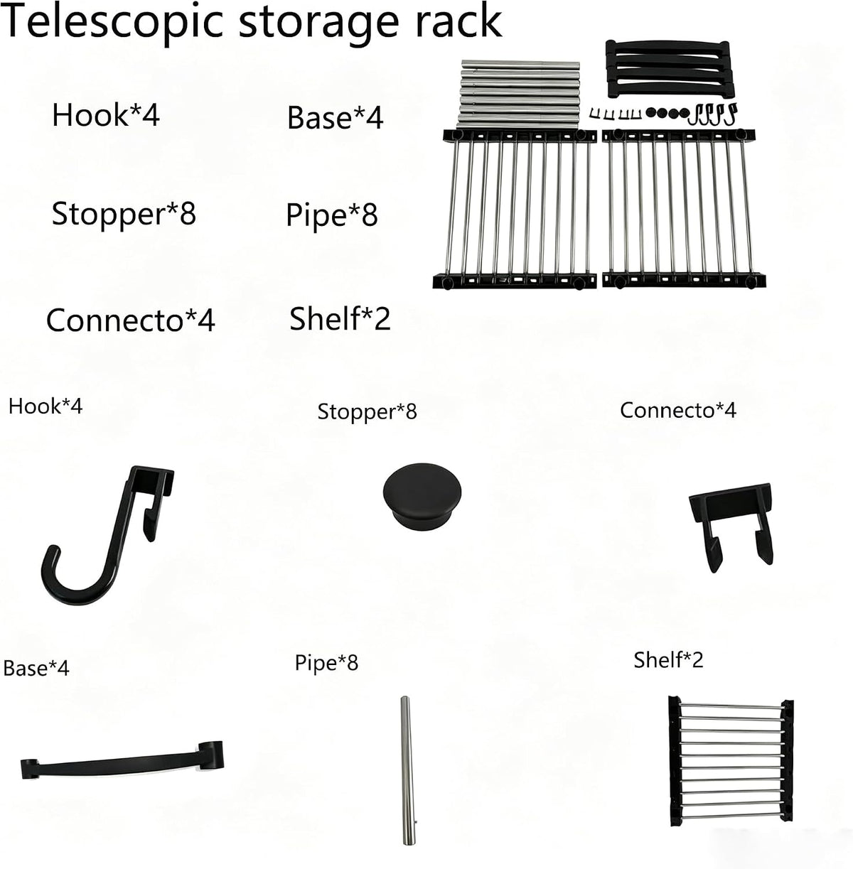 BLULEE Expandable Cabinet Organizer, Adjustable Storage Shelf Black