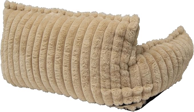 Grooved Pet Bed for Small to Medium Dogs or Cats, Soft Ribbed Corduroy-Style Polyester Fabric, Supportive Bolsters, Removable Cover, Non-Slip Base, Sofa Pet Lounger with Mini Play Cushion, Camel