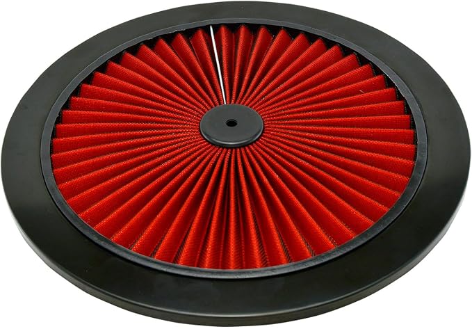 Air Cleaner Lid | 14 in Round Flow-Thru | Red Filtered Top | Steel Black Finish