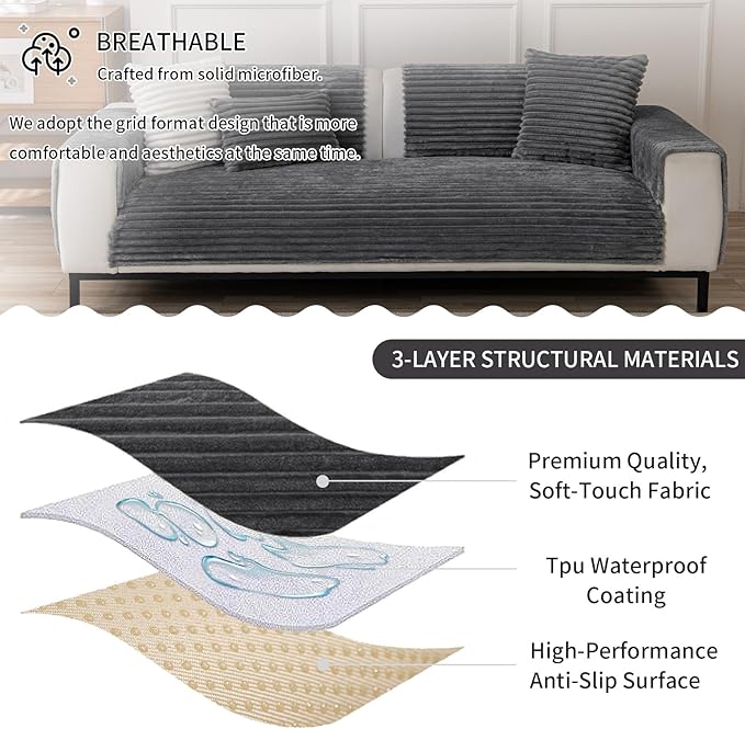 Waterproof Couch Cover for Dogs, Sofa Covers Washable & Non-Slip, Soft Dog Bed Blanket Protector for Sectional, Loveseat, Living Room Furniture (Dark Grey, 35"x 74" 1 Pack)