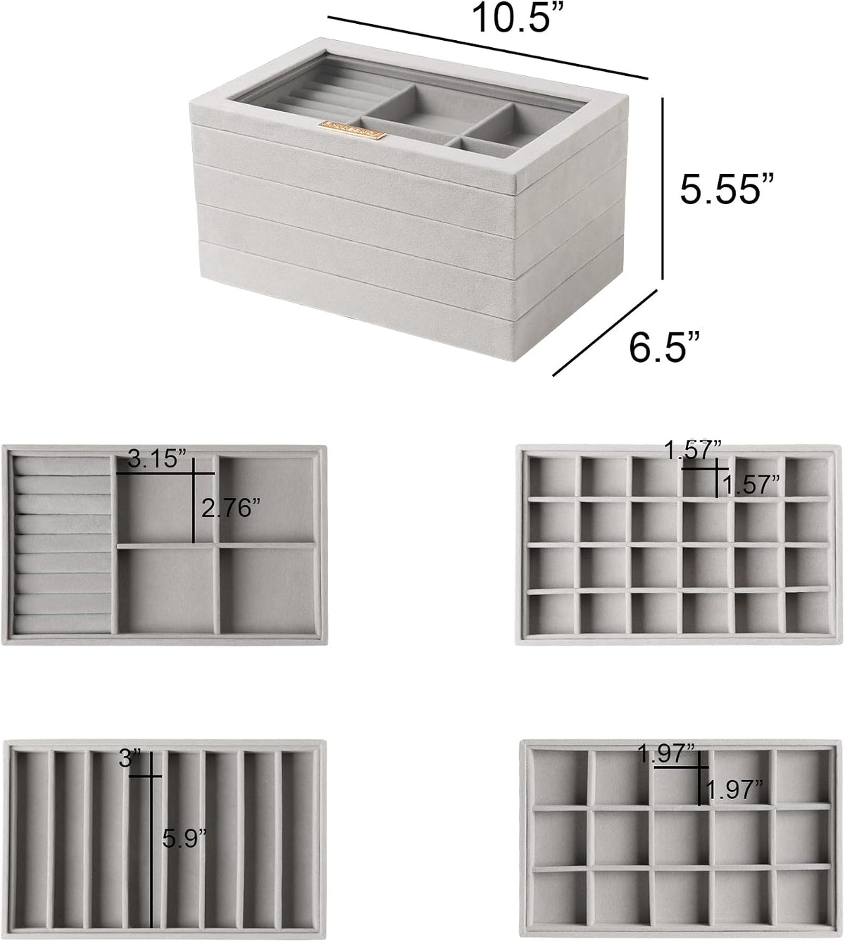 Frebeauty Stackable Jewelry Trays,Set of 4 Jewelry Organizer for Drawer