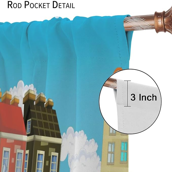 Kids Cartoon Construction Window Curtains, Funny Construction Site Cars and