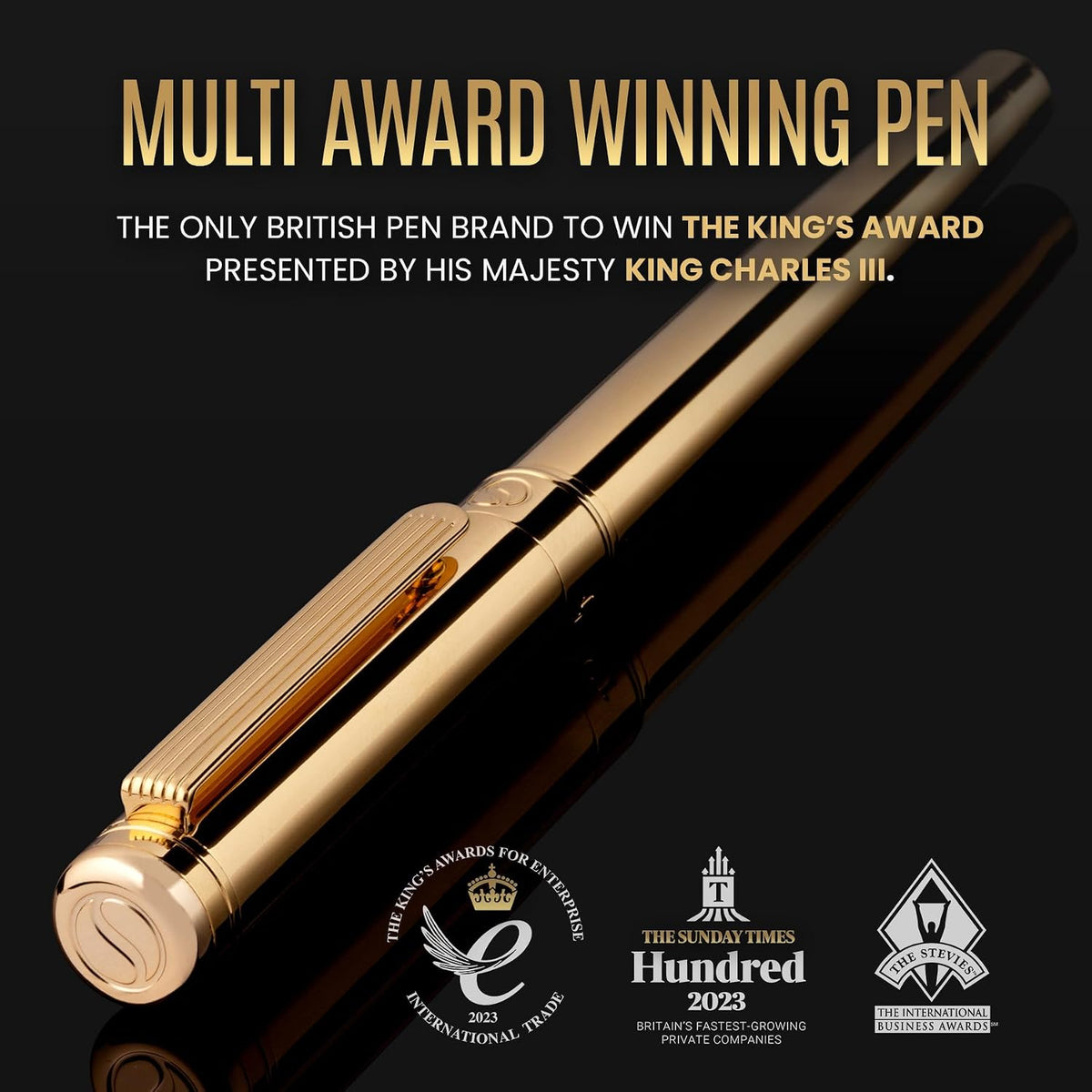 Scriveiner Gold Rollerball Pen - Stunning Luxury Pen, Real Gold Plating, Schmidt Ink Refill, Best Roller Ball Pen Gift Set for Men & Women, Professional, Executive Office, Nice Pens
