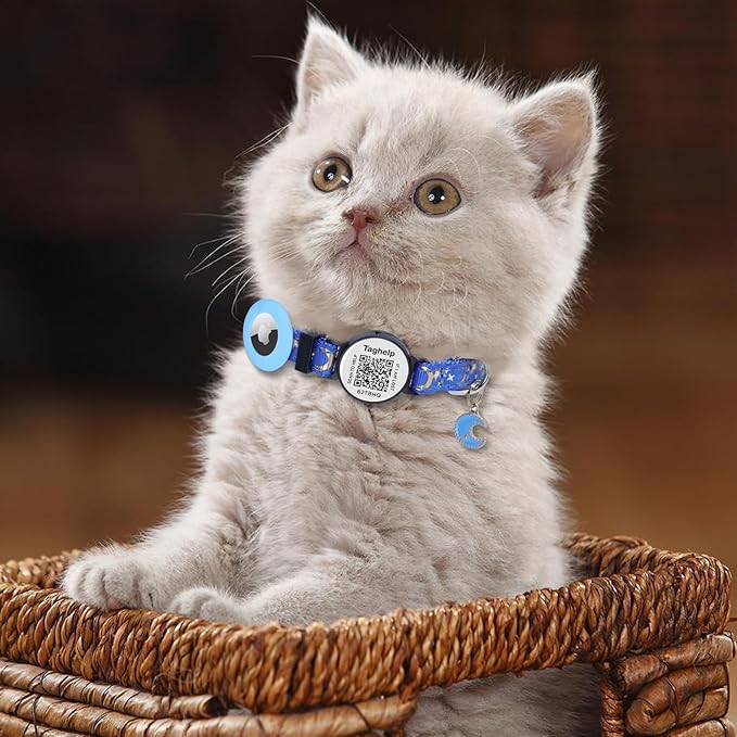 Breakaway Cat Collars with Bell Moons Stars Cute Kitty Adjustable Safe Kitten Collars with Pendant Glow in The Dark,Airtag Cat Collar, Air tag Safety Buckle (Purple)