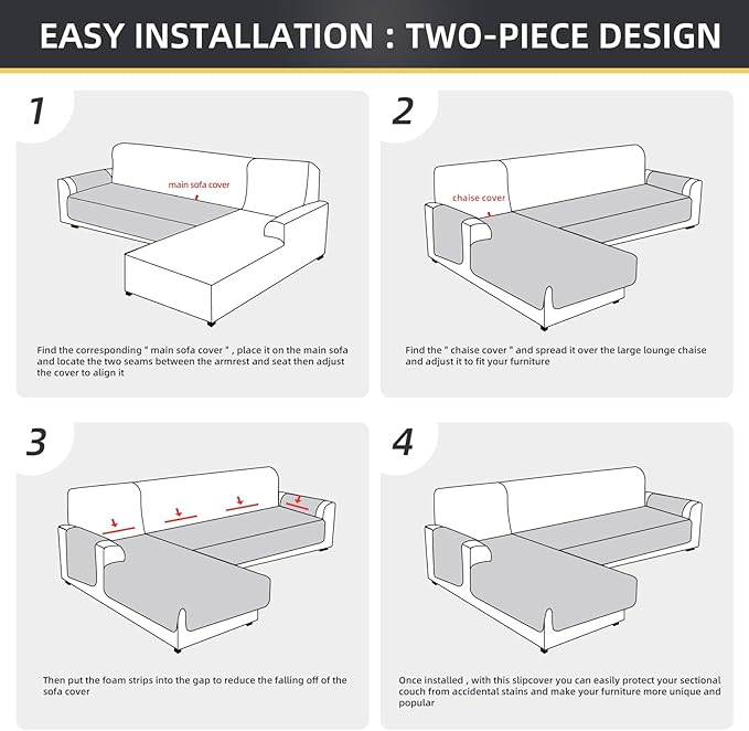 ele ELEOPTION 100% Waterproof 2 Piece Couch Cover Pet Blanket Sectional L Shape Sofa Cushion Cat Dog Bed Cover (Chaise Lounge + 2 Seat Covers) White
