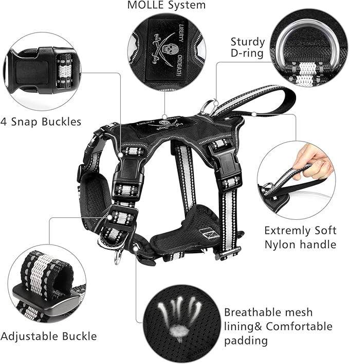 WINSEE Pet Harness Collar and Leash Set, All-in-one Reflective Dog Harness No Pull with Adjustable Buckles for Puppies, Small, Medium, Large, and Extra-Large Dogs (Medium, Black)