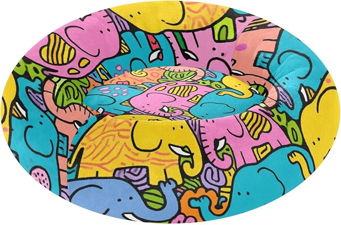 Cute Cartoon Colorful Elephant Calming Anti Anxiety Pet Orthopedic Dog Bed for Small Dogs Supplies Dog Beds and Furniture